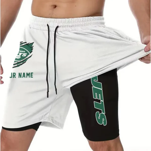 New York Jets Men Outdoor Casual Training Sports Shorts 2-in-1 Double-Layer Shorts SPT2LAYERS053