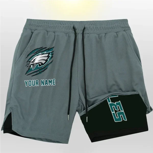Philadelphia Eagles Men Outdoor Casual Training Sports Shorts 2-in-1 Double-Layer Shorts SPT2LAYERS054 - Image 2