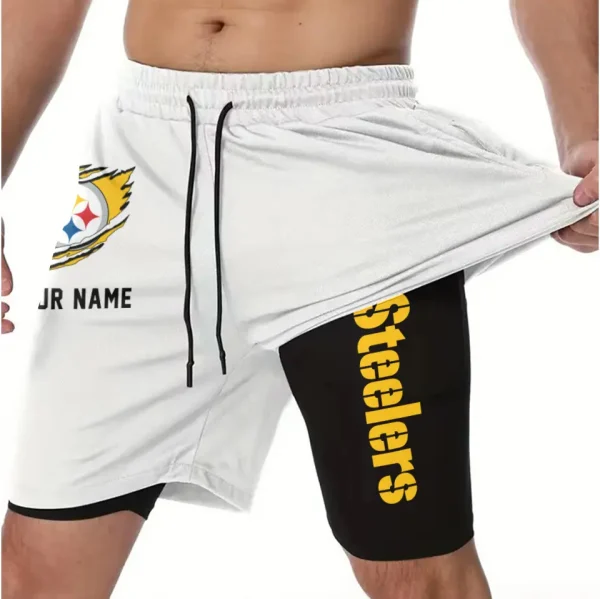 Pittsburgh Steelers Men Outdoor Casual Training Sports Shorts 2-in-1 Double-Layer Shorts SPT2LAYERS055