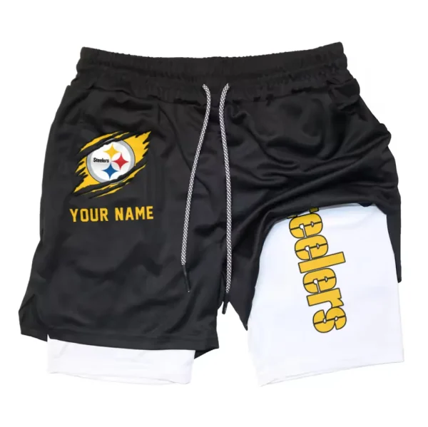 Pittsburgh Steelers Men Outdoor Casual Training Sports Shorts 2-in-1 Double-Layer Shorts SPT2LAYERS055 - Image 4