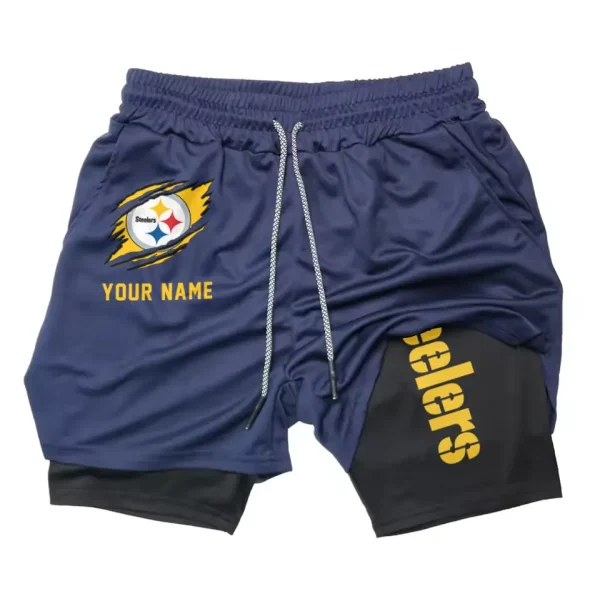 Pittsburgh Steelers Men Outdoor Casual Training Sports Shorts 2-in-1 Double-Layer Shorts SPT2LAYERS055 - Image 5