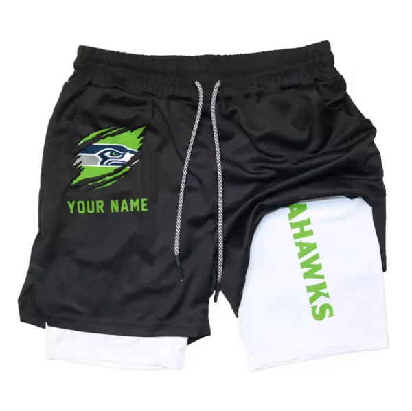 Seattle Seahawks Men Outdoor Casual Training Sports Shorts 2-in-1 Double-Layer Shorts SPT2LAYERS057 - Image 2