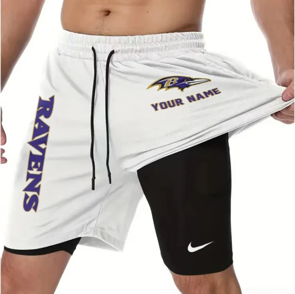 Baltimore Ravens Men Outdoor Casual Training Sports Shorts 2-in-1 Double-Layer Shorts SPT2LAYERS063