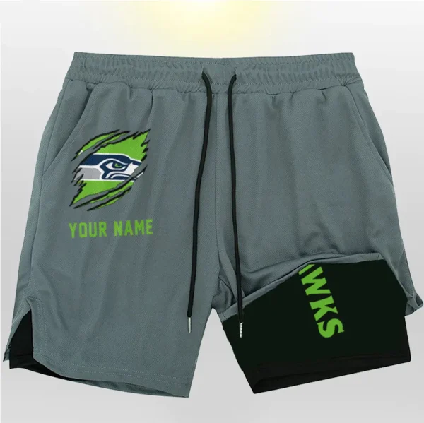 Seattle Seahawks Men Outdoor Casual Training Sports Shorts 2-in-1 Double-Layer Shorts SPT2LAYERS057 - Image 5
