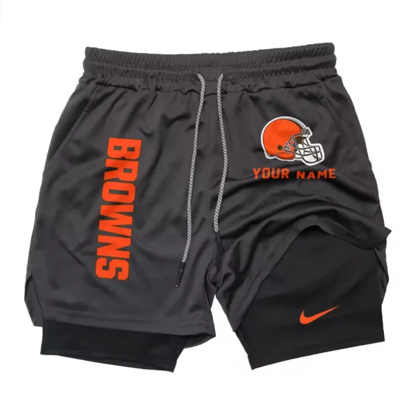 Cleveland Browns Men Outdoor Casual Training Sports Shorts 2-in-1 Double-Layer Shorts SPT2LAYERS068