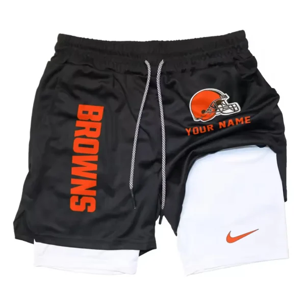 Cleveland Browns Men Outdoor Casual Training Sports Shorts 2-in-1 Double-Layer Shorts SPT2LAYERS068 - Image 2