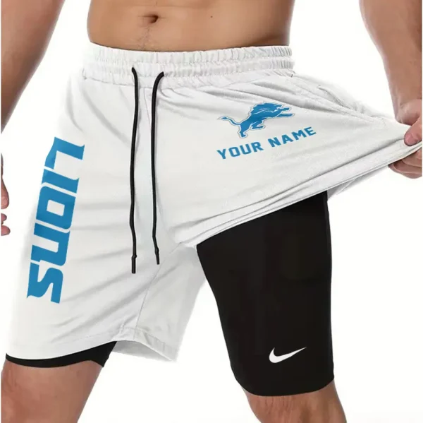 Detroit Lions Men Outdoor Casual Training Sports Shorts 2-in-1 Double-Layer Shorts SPT2LAYERS071