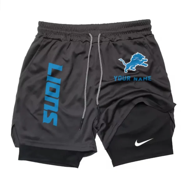 Detroit Lions Men Outdoor Casual Training Sports Shorts 2-in-1 Double-Layer Shorts SPT2LAYERS071 - Image 2