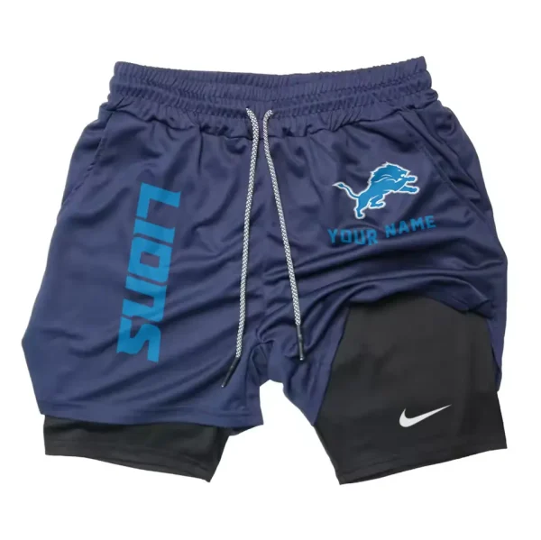 Detroit Lions Men Outdoor Casual Training Sports Shorts 2-in-1 Double-Layer Shorts SPT2LAYERS071 - Image 4