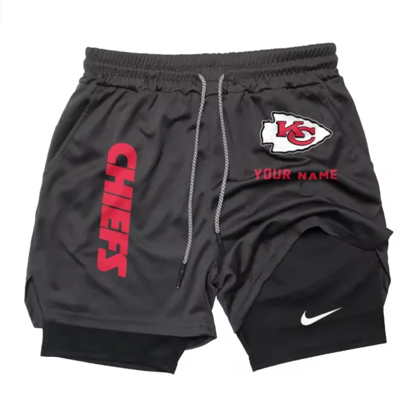 Kansas City Chiefs Men Outdoor Casual Training Sports Shorts 2-in-1 Double-Layer Shorts SPT2LAYERS076