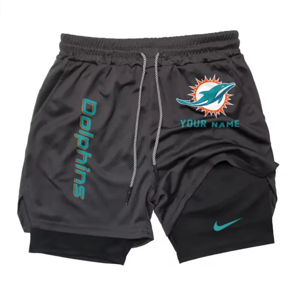Miami Dolphins Men Outdoor Casual Training Sports Shorts 2-in-1 Double-Layer Shorts SPT2LAYERS080