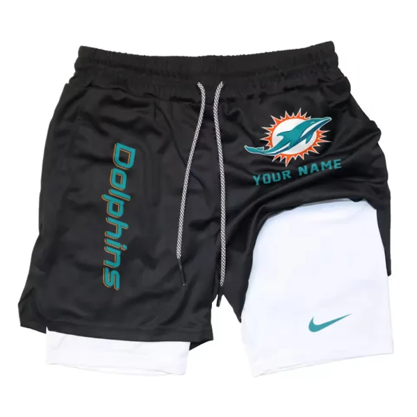 Miami Dolphins Men Outdoor Casual Training Sports Shorts 2-in-1 Double-Layer Shorts SPT2LAYERS080 - Image 2