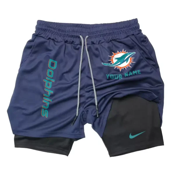 Miami Dolphins Men Outdoor Casual Training Sports Shorts 2-in-1 Double-Layer Shorts SPT2LAYERS080 - Image 4