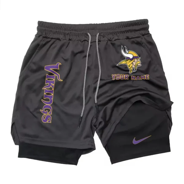 Minnesota Vikings Men Outdoor Casual Training Sports Shorts 2-in-1 Double-Layer Shorts SPT2LAYERS081 - Image 2