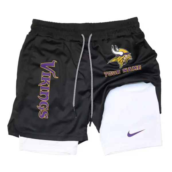 Minnesota Vikings Men Outdoor Casual Training Sports Shorts 2-in-1 Double-Layer Shorts SPT2LAYERS081 - Image 5