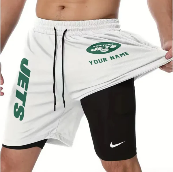 New York Jets Men Outdoor Casual Training Sports Shorts 2-in-1 Double-Layer Shorts SPT2LAYERS085