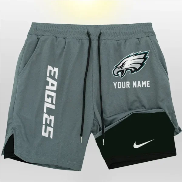 Philadelphia Eagles Men Outdoor Casual Training Sports Shorts 2-in-1 Double-Layer Shorts SPT2LAYERS086