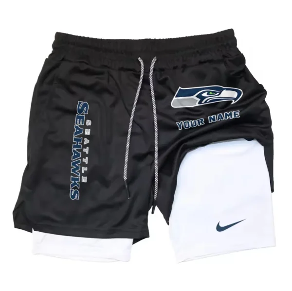 Seattle Seahawks Men Outdoor Casual Training Sports Shorts 2-in-1 Double-Layer Shorts SPT2LAYERS089 - Image 2