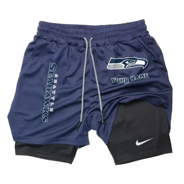 Seattle Seahawks Men Outdoor Casual Training Sports Shorts 2-in-1 Double-Layer Shorts SPT2LAYERS089 - Image 4