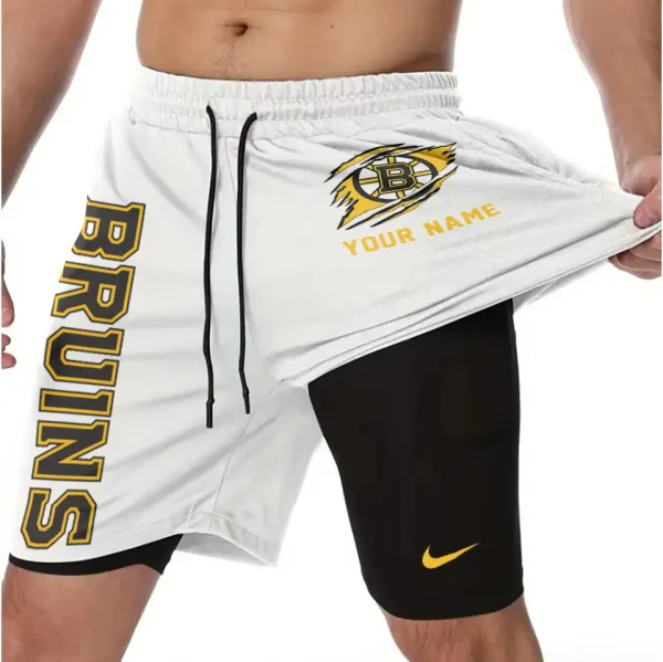 Boston Bruins Men Outdoor Casual Training Sports Shorts 2-in-1 Double-Layer Shorts SPT2LAYERS093