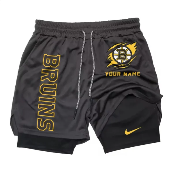 Boston Bruins Men Outdoor Casual Training Sports Shorts 2-in-1 Double-Layer Shorts SPT2LAYERS093 - Image 2