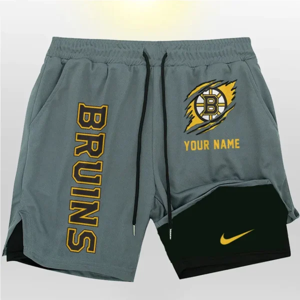 Boston Bruins Men Outdoor Casual Training Sports Shorts 2-in-1 Double-Layer Shorts SPT2LAYERS093 - Image 3