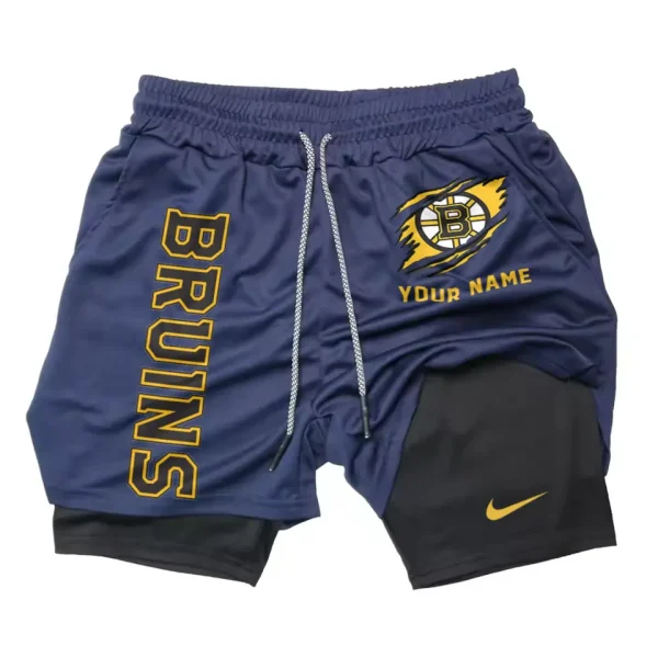 Boston Bruins Men Outdoor Casual Training Sports Shorts 2-in-1 Double-Layer Shorts SPT2LAYERS093 - Image 4