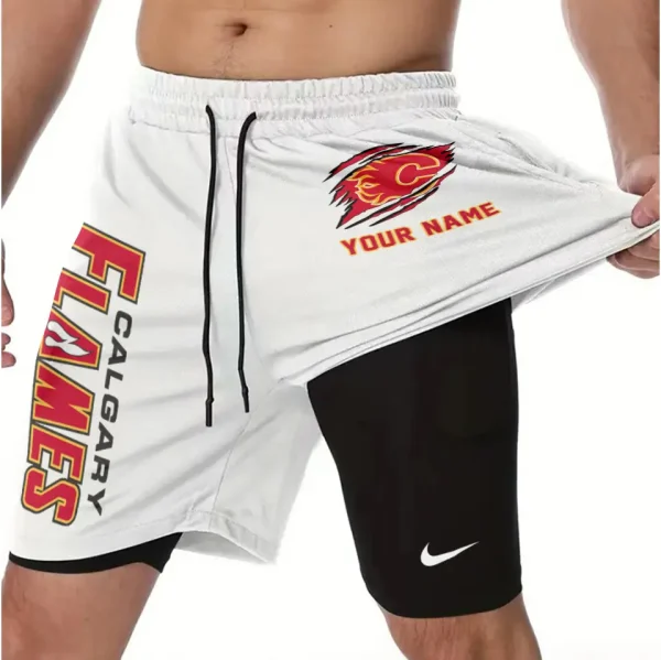 Calgary Flames Men Outdoor Casual Training Sports Shorts 2-in-1 Double-Layer Shorts SPT2LAYERS095 - Image 2