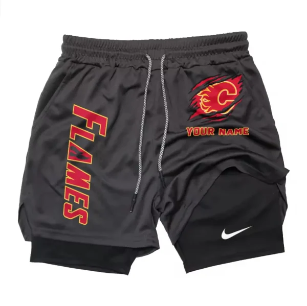 Calgary Flames Men Outdoor Casual Training Sports Shorts 2-in-1 Double-Layer Shorts SPT2LAYERS095 - Image 3