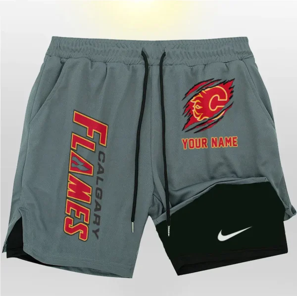 Calgary Flames Men Outdoor Casual Training Sports Shorts 2-in-1 Double-Layer Shorts SPT2LAYERS095
