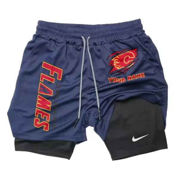 Calgary Flames Men Outdoor Casual Training Sports Shorts 2-in-1 Double-Layer Shorts SPT2LAYERS095 - Image 4