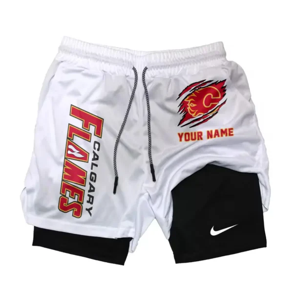 Calgary Flames Men Outdoor Casual Training Sports Shorts 2-in-1 Double-Layer Shorts SPT2LAYERS095 - Image 5