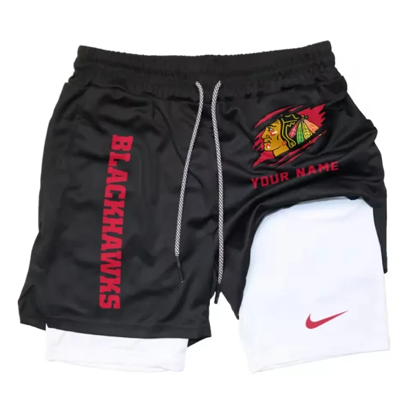 Chicago Blackhawks Men Outdoor Casual Training Sports Shorts 2-in-1 Double-Layer Shorts SPT2LAYERS097 - Image 2
