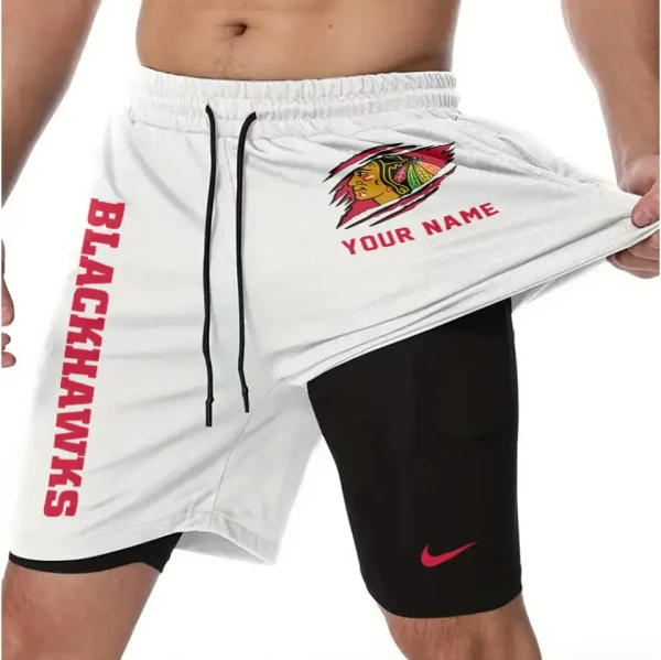 Chicago Blackhawks Men Outdoor Casual Training Sports Shorts 2-in-1 Double-Layer Shorts SPT2LAYERS097 - Image 3