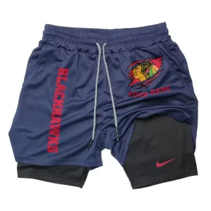 Chicago Blackhawks Men Outdoor Casual Training Sports Shorts 2-in-1 Double-Layer Shorts SPT2LAYERS097