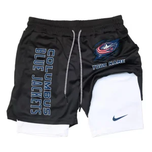 Columbus Blue Jackets Men Outdoor Casual Training Sports Shorts 2-in-1 Double-Layer Shorts SPT2LAYERS099