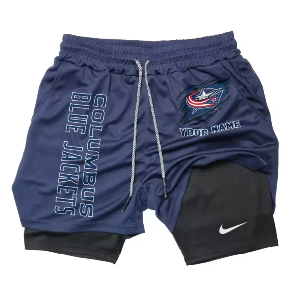 Columbus Blue Jackets Men Outdoor Casual Training Sports Shorts 2-in-1 Double-Layer Shorts SPT2LAYERS099 - Image 3