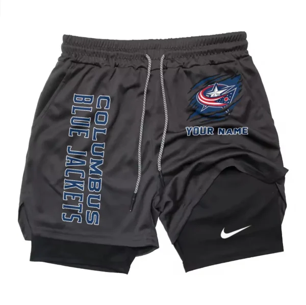 Columbus Blue Jackets Men Outdoor Casual Training Sports Shorts 2-in-1 Double-Layer Shorts SPT2LAYERS099 - Image 4