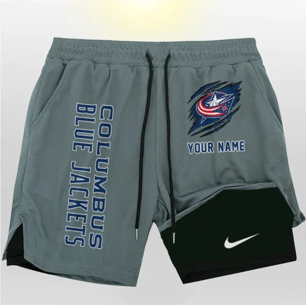 Columbus Blue Jackets Men Outdoor Casual Training Sports Shorts 2-in-1 Double-Layer Shorts SPT2LAYERS099 - Image 5