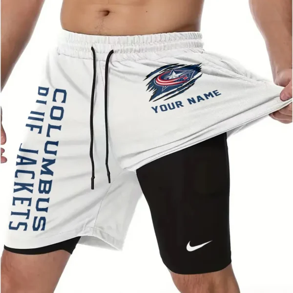 Columbus Blue Jackets Men Outdoor Casual Training Sports Shorts 2-in-1 Double-Layer Shorts SPT2LAYERS099 - Image 6