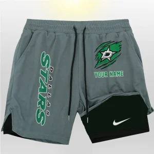 Dallas Stars Men Outdoor Casual Training Sports Shorts 2-in-1 Double-Layer Shorts SPT2LAYERS100