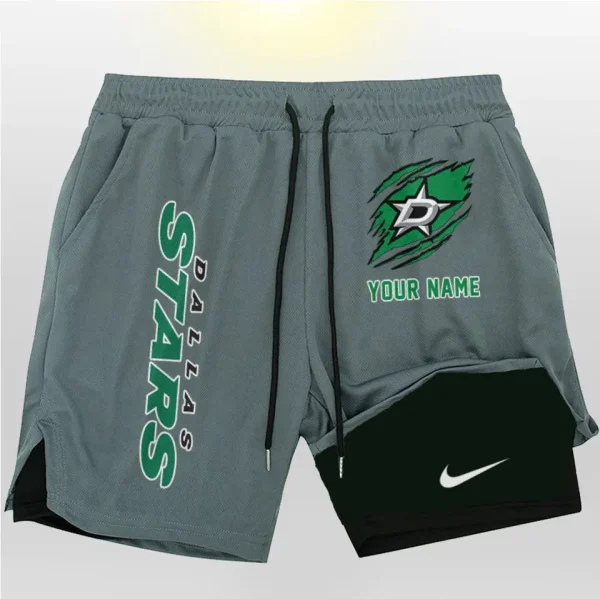 Dallas Stars Men Outdoor Casual Training Sports Shorts 2-in-1 Double-Layer Shorts SPT2LAYERS100