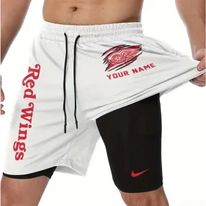 Detroit Red Wings Men Outdoor Casual Training Sports Shorts 2-in-1 Double-Layer Shorts SPT2LAYERS101