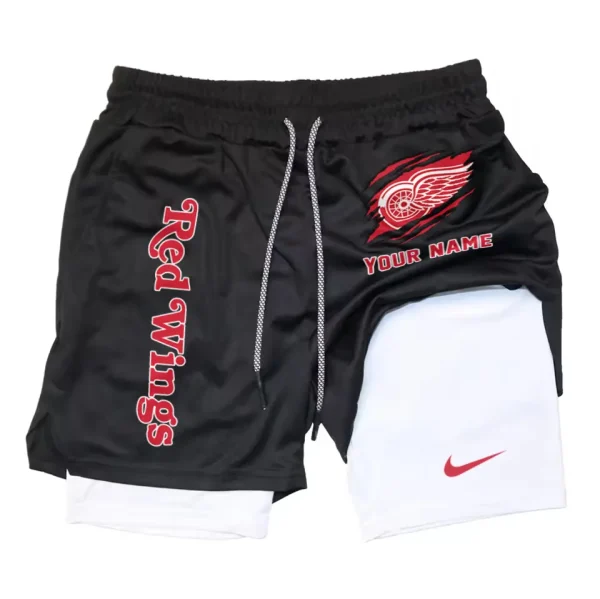 Detroit Red Wings Men Outdoor Casual Training Sports Shorts 2-in-1 Double-Layer Shorts SPT2LAYERS101 - Image 2