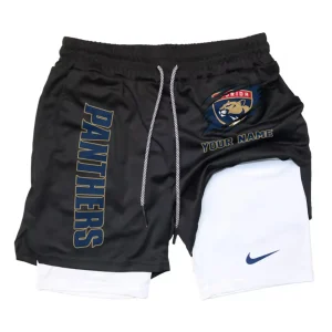 Florida Panthers Men Outdoor Casual Training Sports Shorts 2-in-1 Double-Layer Shorts SPT2LAYERS102