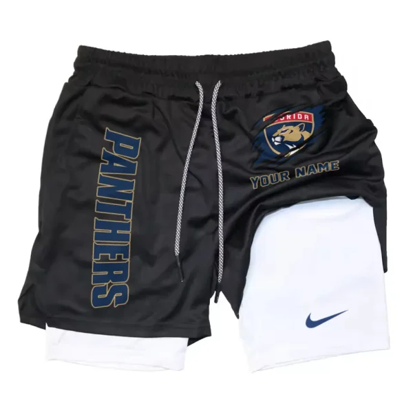 Florida Panthers Men Outdoor Casual Training Sports Shorts 2-in-1 Double-Layer Shorts SPT2LAYERS102