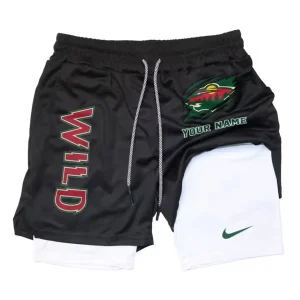 Minnesota Wild Men Outdoor Casual Training Sports Shorts 2-in-1 Double-Layer Shorts SPT2LAYERS103