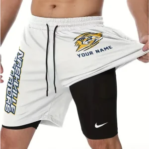 Nashville Predators Men Outdoor Casual Training Sports Shorts 2-in-1 Double-Layer Shorts SPT2LAYERS105