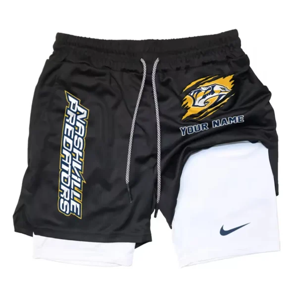 Nashville Predators Men Outdoor Casual Training Sports Shorts 2-in-1 Double-Layer Shorts SPT2LAYERS105 - Image 2