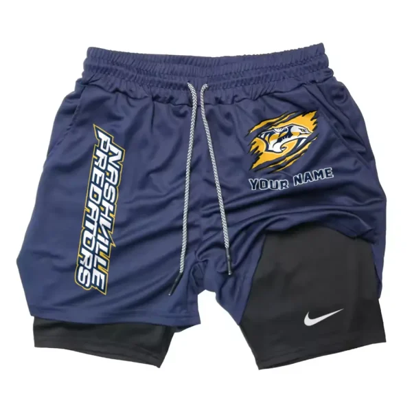 Nashville Predators Men Outdoor Casual Training Sports Shorts 2-in-1 Double-Layer Shorts SPT2LAYERS105 - Image 4